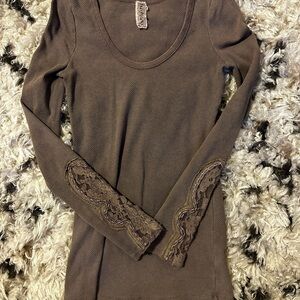 Free PeopleLace-Trim Long Sleeve Scoop Neck Top